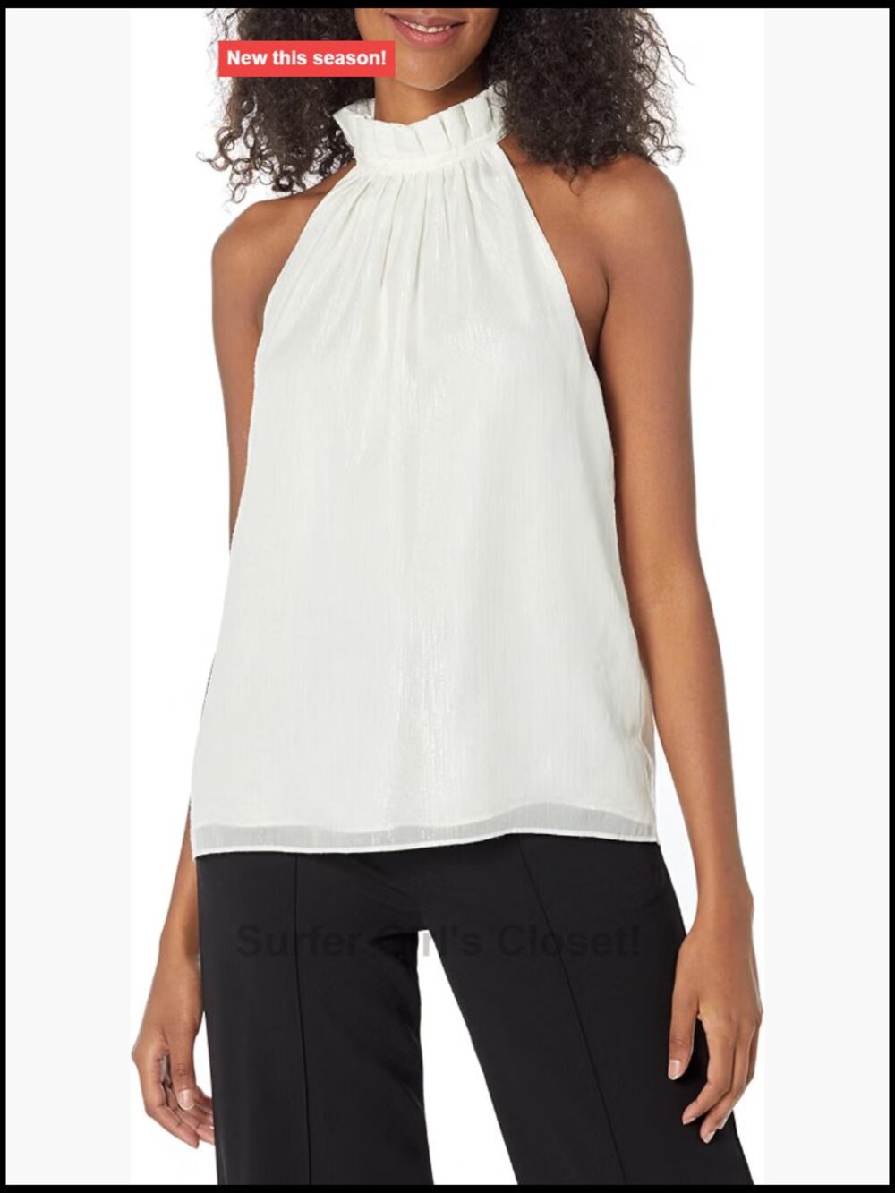Sleeveless Lurex Halter Top | Pleated Mock Neck | Relaxed Fit